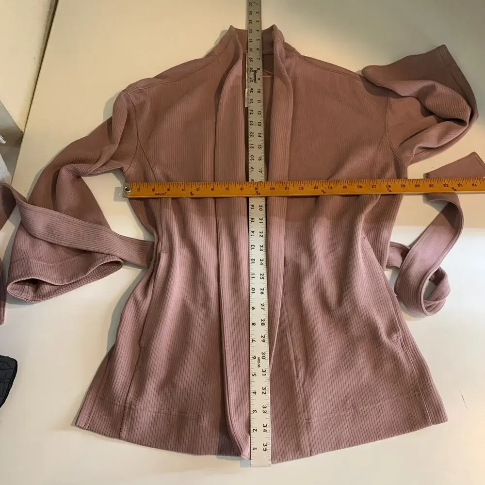Lululemon Wrap Womens 6 Mauve Ribbed Softstreme Belted Open Front Cardigan